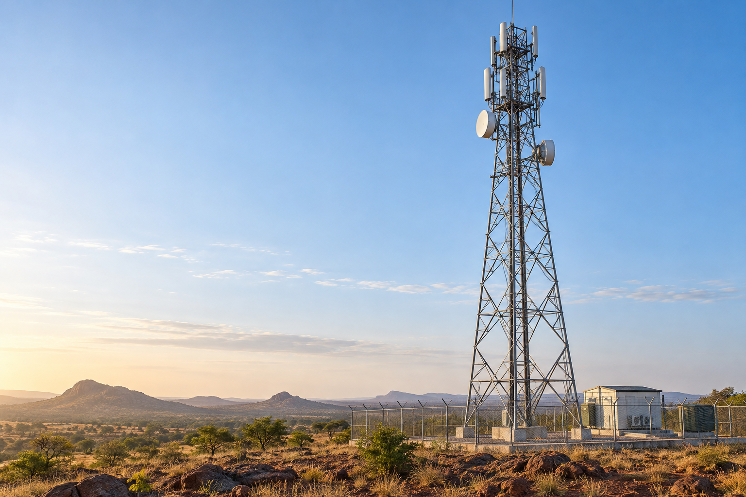 Illustration of a lattice telecom tower and its site